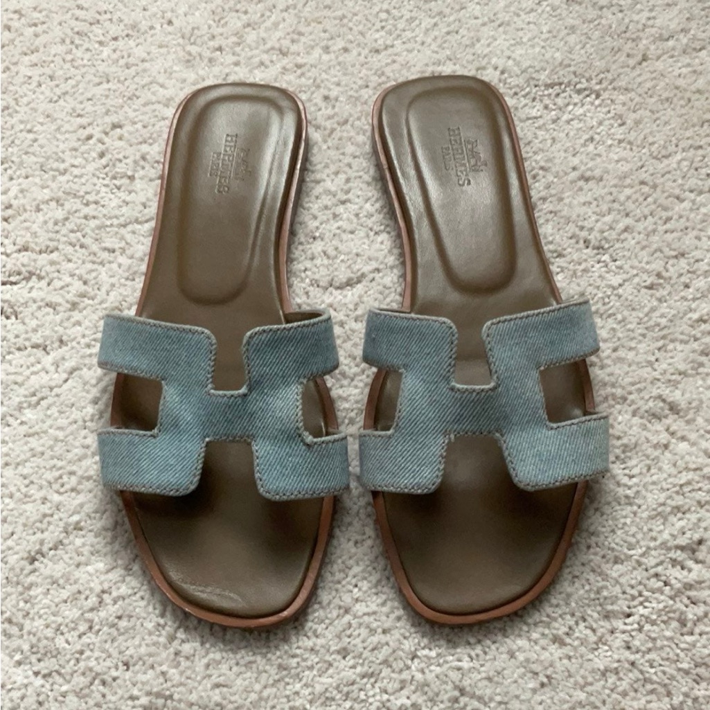 Hermes Light Blue Denim Oran Sandals